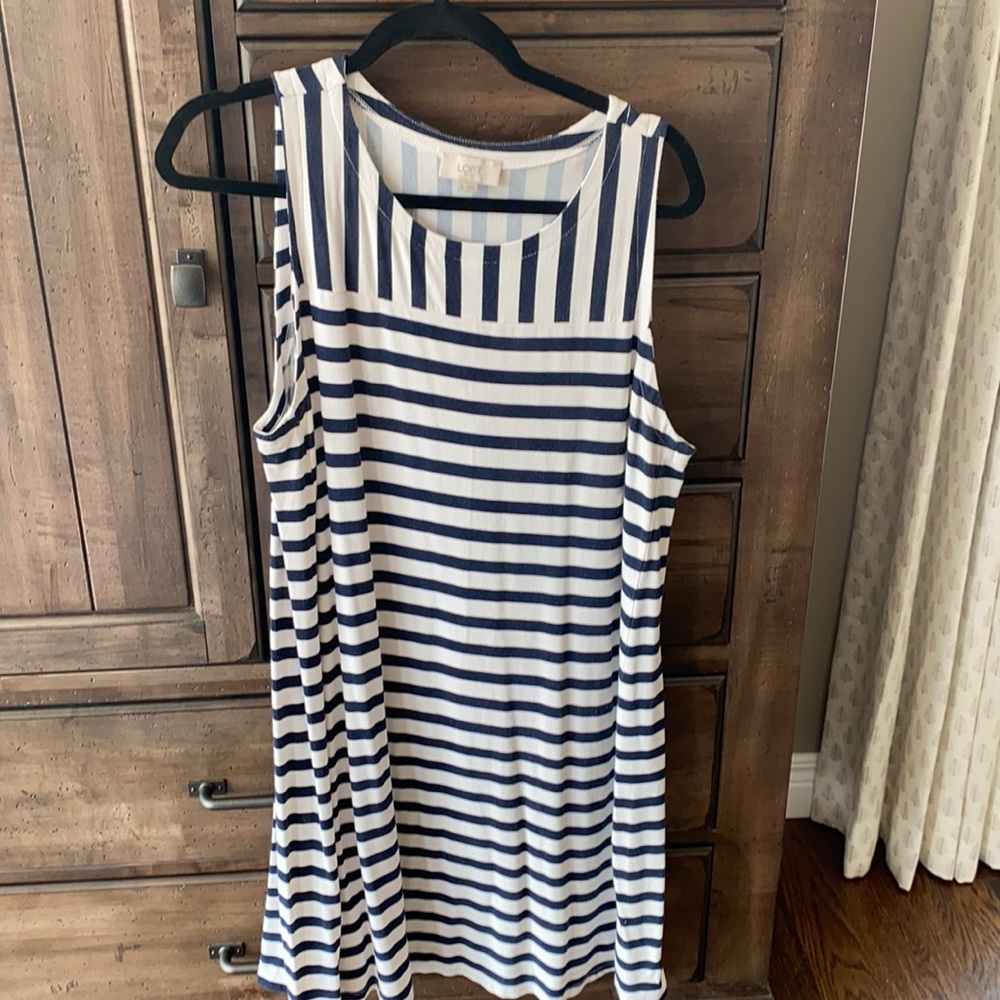 Loft navy and white striped dress